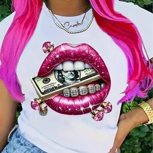 White T-Shirt with Pink Graphic Design